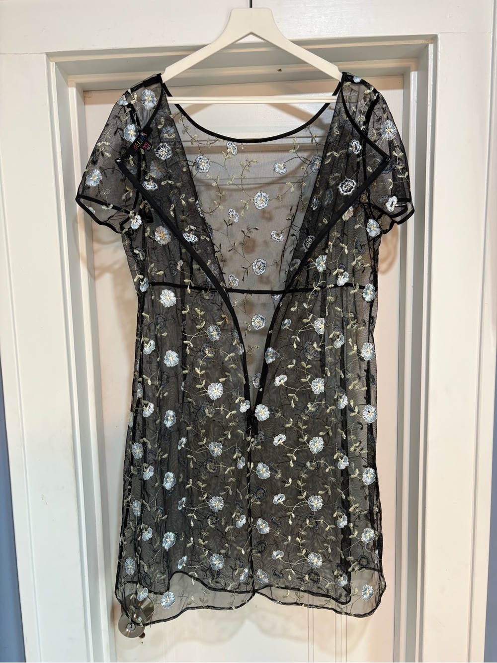 NWOT dELiA*s by Dolls Kill Floral Embroidered Mesh Mini Dress Black/Blue Sz XXL - Picture 5 of 7
